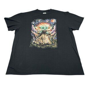 Star Wars Mandalorian Baby Yoda Starry Night Graphic Tee Black 2XL Mens T-Shirt